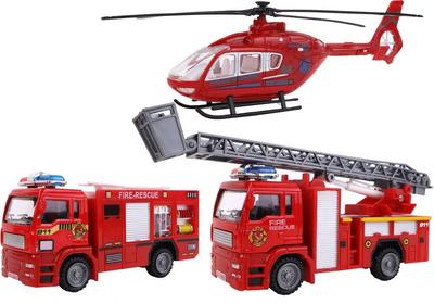 Helicoptere avec 2 Vehicules Pompier métal_La Grande Récrée_1