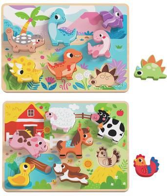 2 Puzzles en bois - Ferme et dinosaures_La Grande Récrée_1