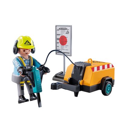 Ouvrier avec marteau-piqueur et signalisation Playmobil Action Heroes 71752