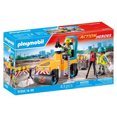 Ouvriers avec rouleau compresseur Playmobil Action Heroes 71751