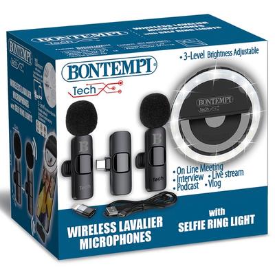 Kit réseau sociaux avec microphone cravates et anneau lumineux