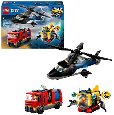 Hélicoptère, camion de pompiers et sous-marin modulable LEGO City 60462_La Grande Récrée_1