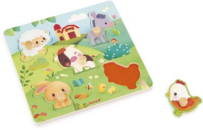 Puzzle Tactile En Bois 5 Pièces Theme Animaux De La Ferme_La Grande Récrée_1