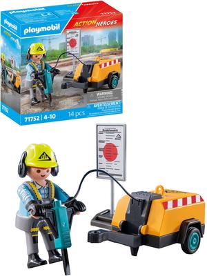 Ouvrier avec marteau-piqueur et signalisation Playmobil Action Heroes 71752_La Grande Récrée_1
