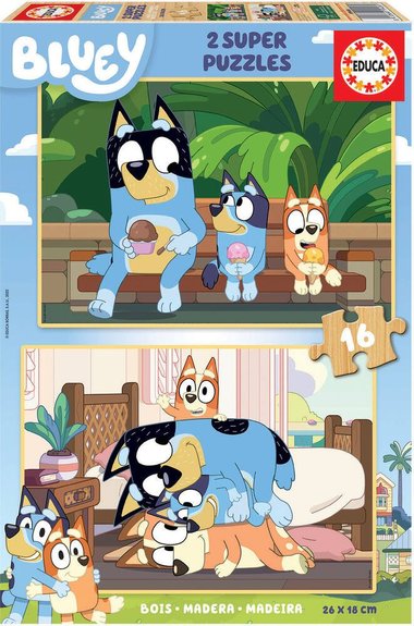 Puzzle En Bois Bluey, 2 X 16 Pièces, Marque Educa Borras