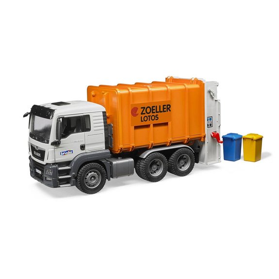 Camion poubelle man TGS orange avec 2 poubelles