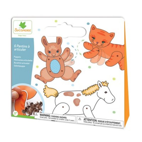 Pochette créative : 6 pantins à articuler animaux