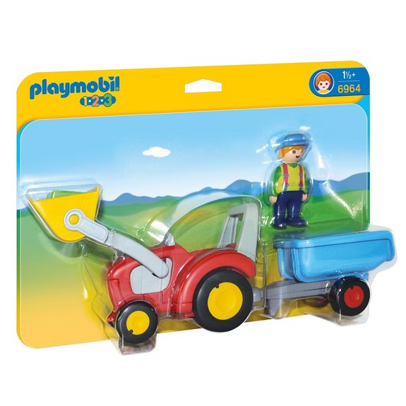 Fermier avec tracteur et remorque Playmobil 1.2.3 : 6964