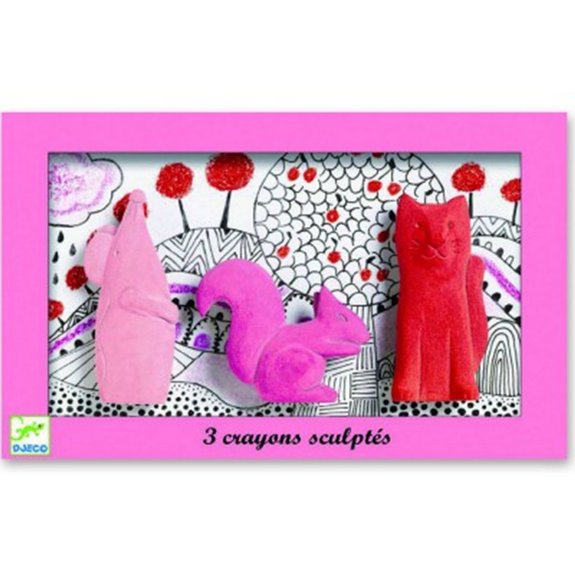 Crayons sculptés : souris, écureuil, chat