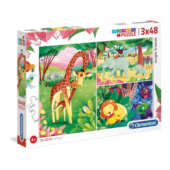 Puzzles Supercolor 3x48 pièces Animaux de la savane et leur petit