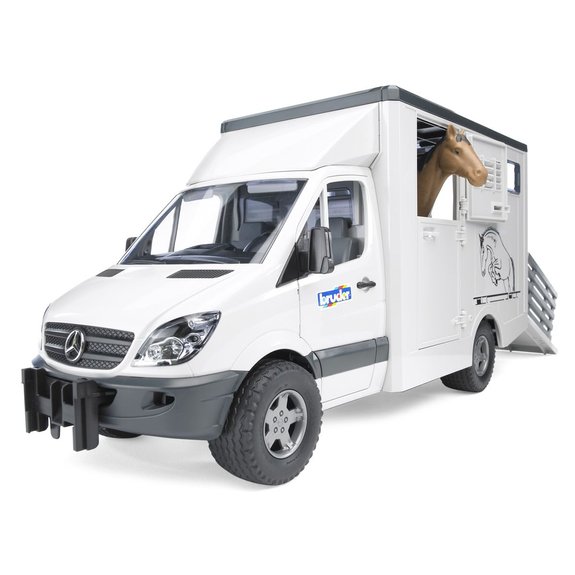 Camion de transport animal mercedes benz avec un cheval de Bruder