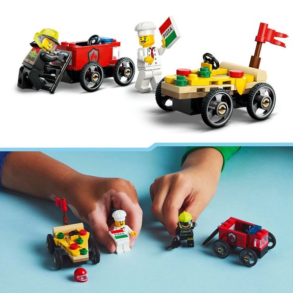 Pack de bolides de course : camion de pizza contre camion de pompiers LEGO City 60458