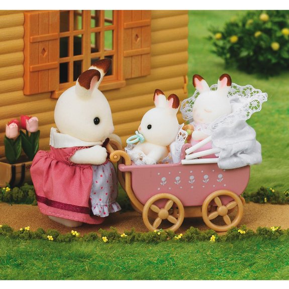 Jumeaux Lapin chocolat et poussette double - Sylvanian Families 2206