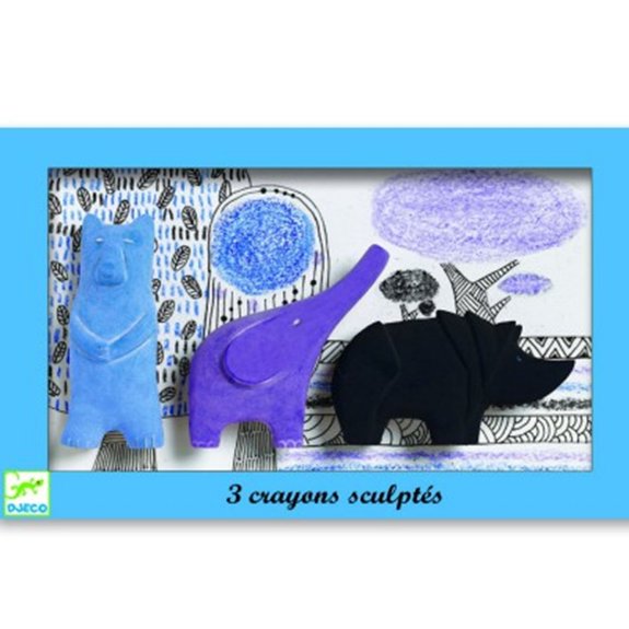 Les crayons sculptés : ours, éléphant, rhinocéros
