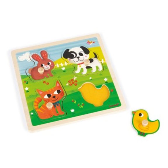 Puzzles en bois 4 pieces bebes animaux, jouets en bois