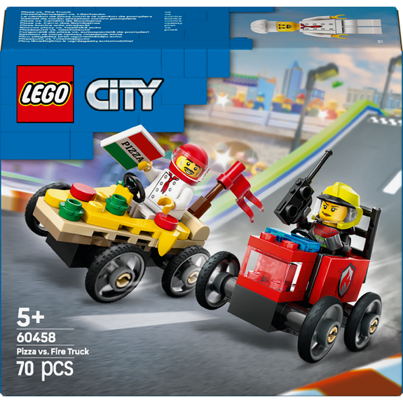 Pack de bolides de course : camion de pizza contre camion de pompiers LEGO City 60458