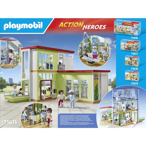 Hôpital aménagé avec toit végétal Playmobil Action Heroes 71615